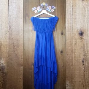 Blue Fringed High-Low Dress 👗